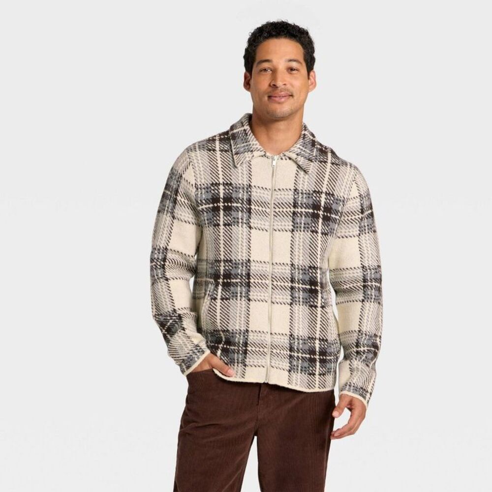 Men's Plaid Sweater Jacket - Goodfellow & Co White S